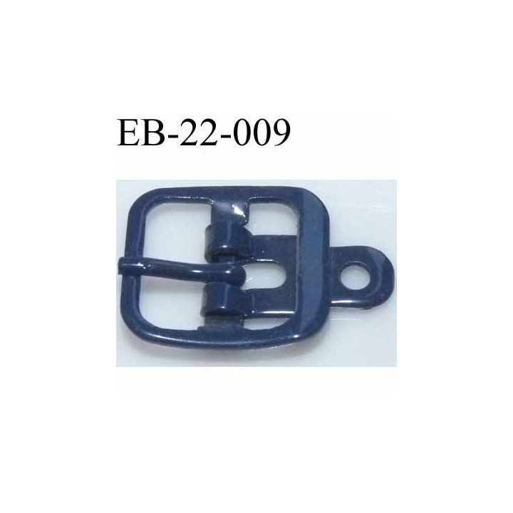 Boucle rectangle métal  couleur bleu largeur 22 mm passage de la languette est de 14.5 mm accroche du rivet diamètre 3 mm 