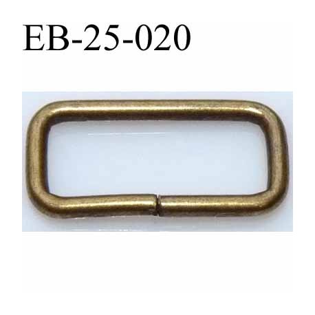 Boucle étrier rectangle en métal couleur laiton largeur extérieur 2.5 cm largeur intérieur 2.1 cm hauteur 1.2 cm épaisseur 2 mm