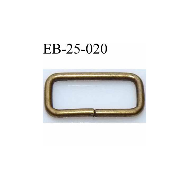 Boucle étrier rectangle en métal couleur laiton  largeur extérieur 2.5 cm largeur intérieur 2.1 cm hauteur 1.2 cm épaisseur 2 mm