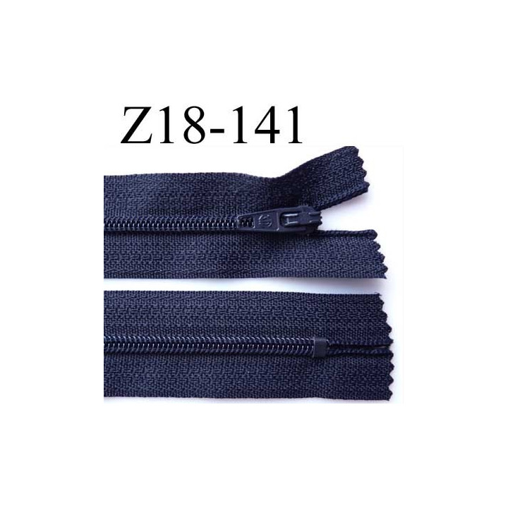 fermeture zip de marque longueur 18 cm  couleur bleu marine foncé largeur 2.5 cm  non séparable  glissière nylon largeur 4 mm