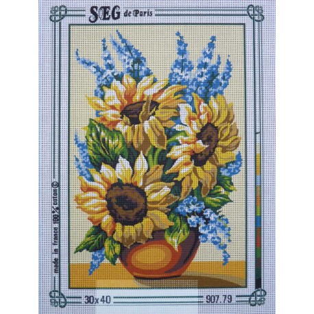canevas 30x40 marque SEG DE PARIS le tournesol dimension 30 centimètres par 40 centimètres 100 % coton