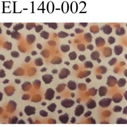 élastique plat très belle qualité couleur léopard  fond beige et des taches orange et marron largeur 140 mm rigide prix au mètre