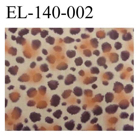 élastique plat très belle qualité couleur léopard fond beige et des taches orange et marron largeur 140 mm rigide prix au mètre