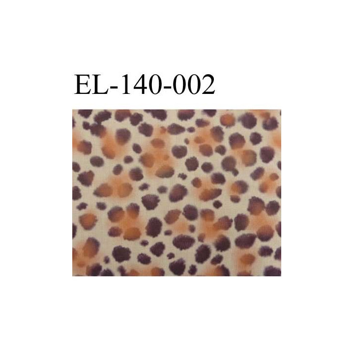 élastique plat très belle qualité couleur léopard  fond beige et des taches orange et marron largeur 140 mm rigide prix au mètre