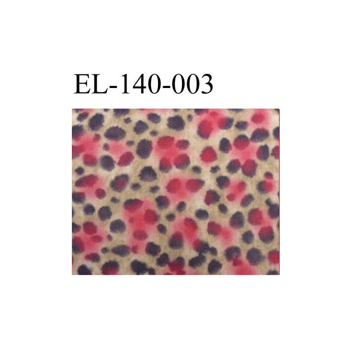 élastique plat très belle qualité couleur léopard  fond beige doré et taches fushia  marron largeur 140 mm rigide prix au mètre