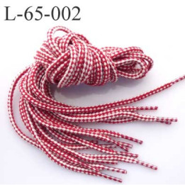Lacet rond coton polyester longueur 65 cm couleur blanc et rouge  diamètre 4 mm prix pour une paire 