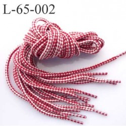 Lacet rond coton polyester longueur 65 cm couleur blanc et rouge diamètre 4 mm prix pour une paire 