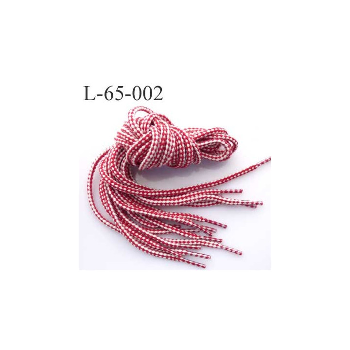 Lacet rond coton polyester longueur 65 cm couleur blanc et rouge  diamètre 4 mm prix pour une paire 