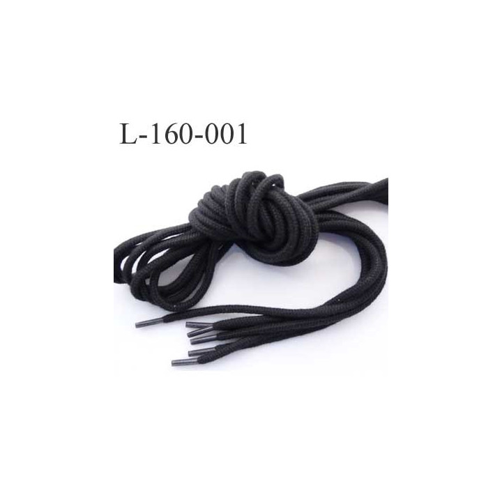 Lacet rond 160 cm couleur noir anthracite fabrication française diamètre 4 mm longueur 160 cm embout gainé prix pour une paire