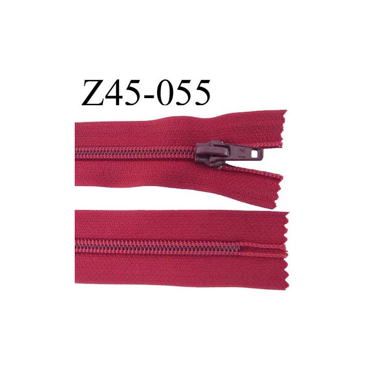 fermeture zip à glissière  longueur 45 cm couleur bourgogne bordeau non séparable  largeur 3,2 cm largeur du zip 6.5 mm 