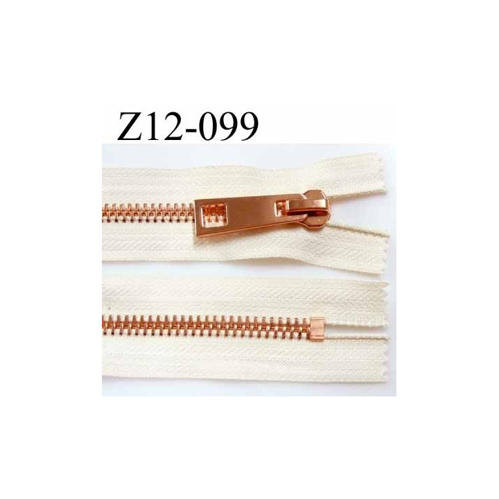fermeture 12 cm   couleur écru non séparable zip glissière en métal métal couleur cuivre largeur 3,8 cm largeur du zip 8 mm