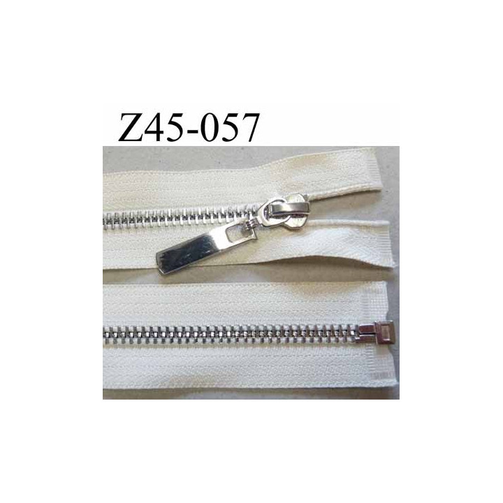 Fermeture zip glissière en métal  brillant couleur écru séparable largeur 3 cm largeur glissière 6 mm curseur métal très belle