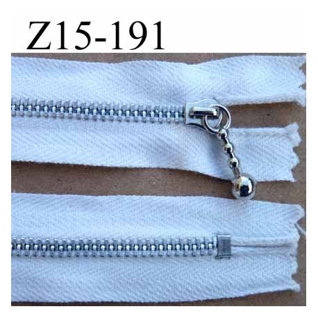 fermeture zip à glissière longueur 15 cm couleur blanc naturel non séparable largeur 2.6 cm glissière métal largeur 4.5 mm 