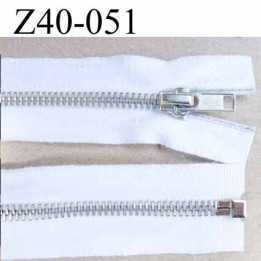 fermeture zip coton blanc largeur 3.5 cm à glissière métal  longueur 40 cm couleur blanc  séparable glissière métal 6 mm alu 