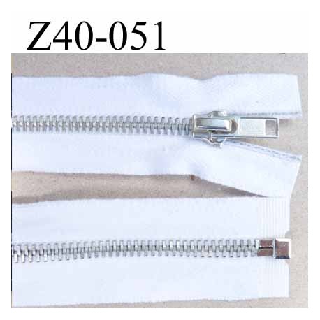 fermeture zip coton blanc largeur 3.5 cm à glissière métal longueur 40 cm couleur blanc séparable glissière métal 6 mm alu 