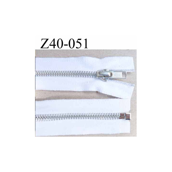 fermeture zip coton blanc largeur 3.5 cm à glissière métal  longueur 40 cm couleur blanc  séparable glissière métal 6 mm alu 