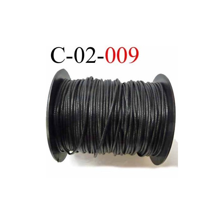cordon en coton ciré couleur noir brillant superbe diamètre 2 mm vendu au mètre