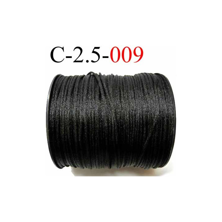 cordon queue de rat en satin  brillant couleur noir diamètre 2.5 mm très solide prix du mètre