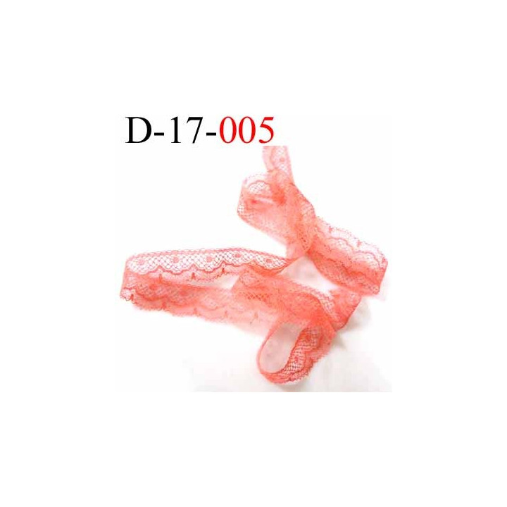 Dentelle  synthétique largeur 17 mm couleur rose corail très belle prix au mètre