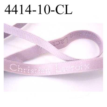 élastique de marque Christian Lacroix inscription en surpiquage couleur lilas clair superbe largeur 10 mm prix au mètre