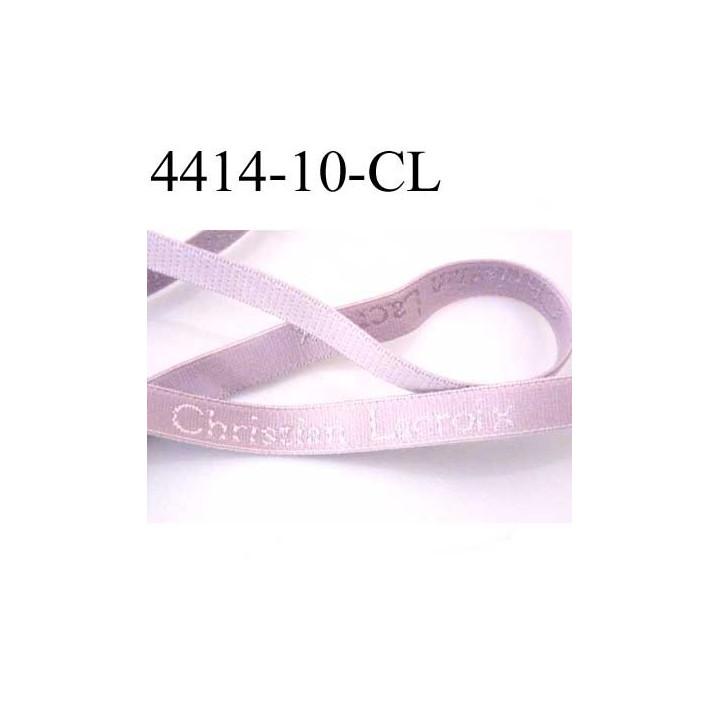 élastique de marque Christian Lacroix inscription en surpiquage couleur lilas clair superbe largeur 10 mm prix au mètre