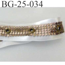 ruban  galon  couleur blanc et laiton clair largeur 25 mm  ruban satin et strass en métal brillant  avec rivets superbe