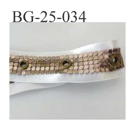 ruban galon couleur blanc et laiton clair largeur 25 mm ruban satin et strass en métal brillant avec rivets superbe