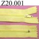 fermeture éclair longueur 20 cm couleur jaune non séparable zip nylon largeur 2.5 cm