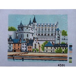 canevas 30X40 FABRICATION FRANCAISE finition retouché a la main artisanale thème chateau de la Loire 100 % coton