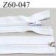 fermeture zip glissière séparable largeur 3 cm longueur 60 cm couleur blanc glissière nylon largeur 6 mm curseur métal