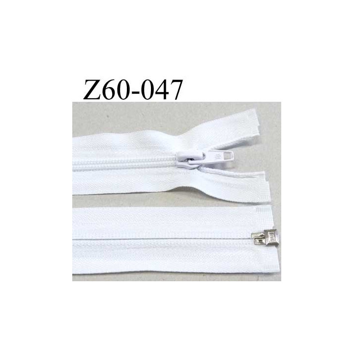 fermeture zip  glissière séparable  largeur 3 cm   longueur 60 cm couleur blanc  glissière nylon largeur  6 mm curseur métal