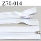 fermeture zip blanche largeur 3. cm longueur 70 cm couleur blanc séparable largeur de la glissière nylon 6 mm curseur en métal