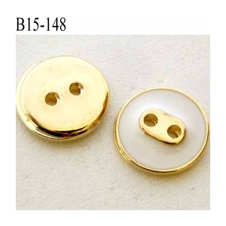 bouton 15 mm en métal doré et blanc très beau accroche 2 trous diamètre 15 millimètres