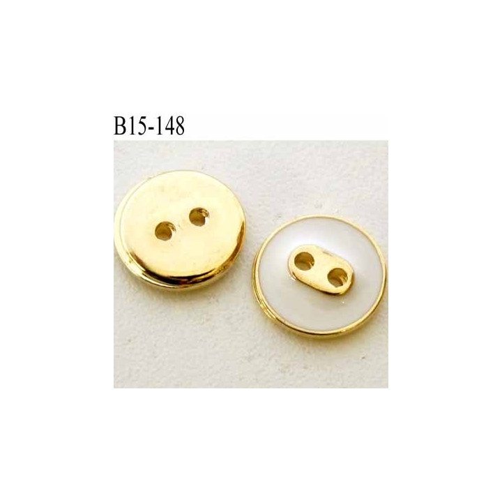 bouton 15 mm en pvc couleur or ou doré et blanc très beau accroche 2 trous diamètre 15 millimètres