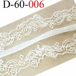 dentelle synthétique avec ruban velour doux couleur écru très jolie largeur 60 mm prix au mètre