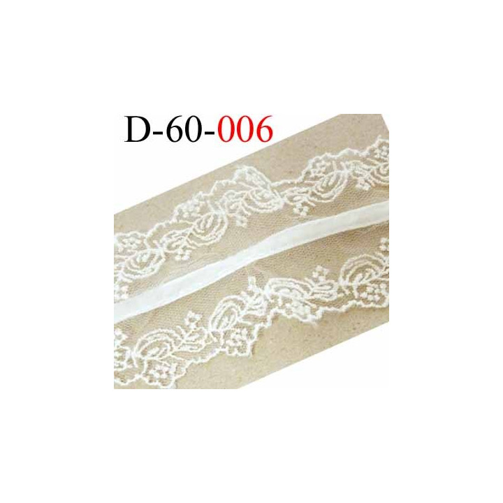 dentelle synthétique avec ruban velour doux couleur écru très jolie largeur 60 mm prix au mètre