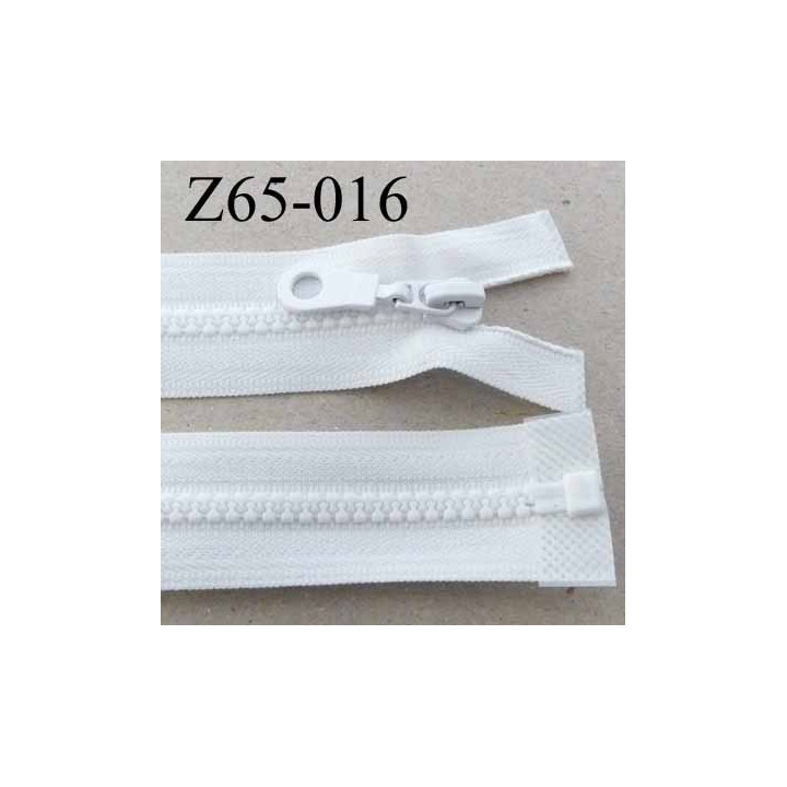 fermeture zip longueur 65 cm couleur blanc séparable largeur 3 cm zip glissière moulé nylon largeur 6 mm curseur en métal