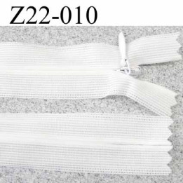 fermeture zip à glissière invisible blanche longueur 22 cm largeur 2.5 cm couleur blanc non séparable glissière largeur 4 mm