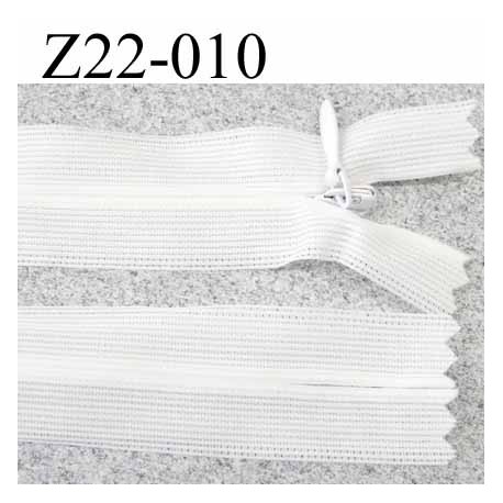 fermeture zip à glissière invisible blanche longueur 22 cm largeur 2.5 cm couleur blanc non séparable glissière largeur 4 mm