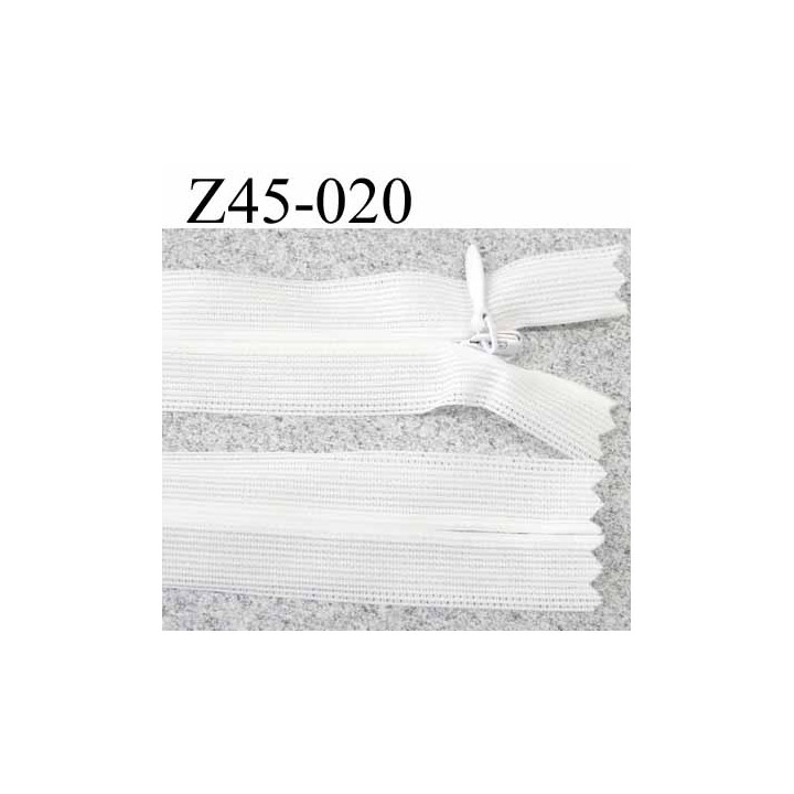 fermeture zip invisible  longueur 45 cm couleur blanc non séparable zip nylon largeur 2.5 cm 