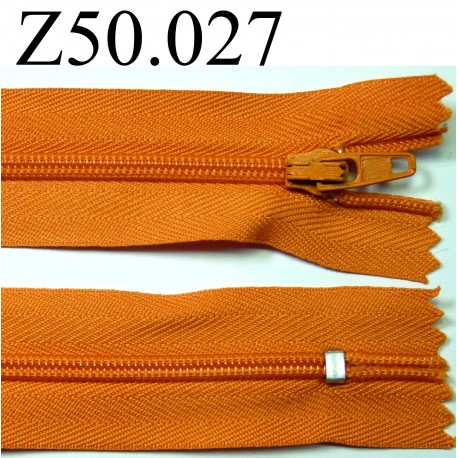 fermeture éclair longueur 50 cm couleur orange non séparable zip nylon largeur 2.5 cm
