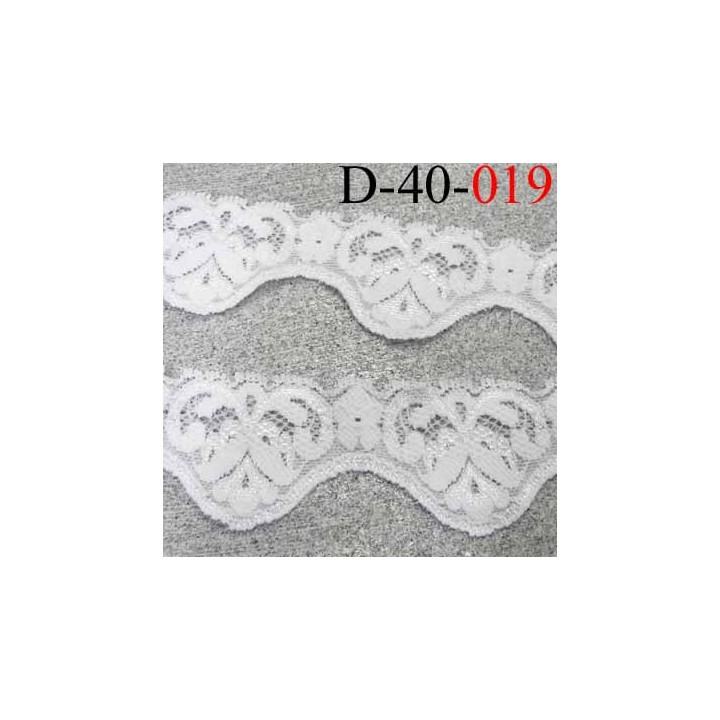 Dentelle blanche largeur 40 mm lycra élastique couleur blanc lumineux prix au mètre