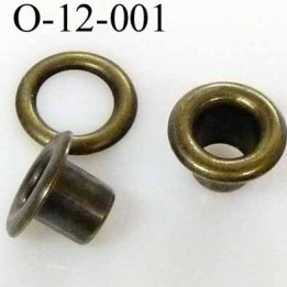 Oeillet  haut de gamme en métal  couleur  laiton  diamètre  extérieur 12 mm intérieur 6  hauteur  6 mm prix à la pièce