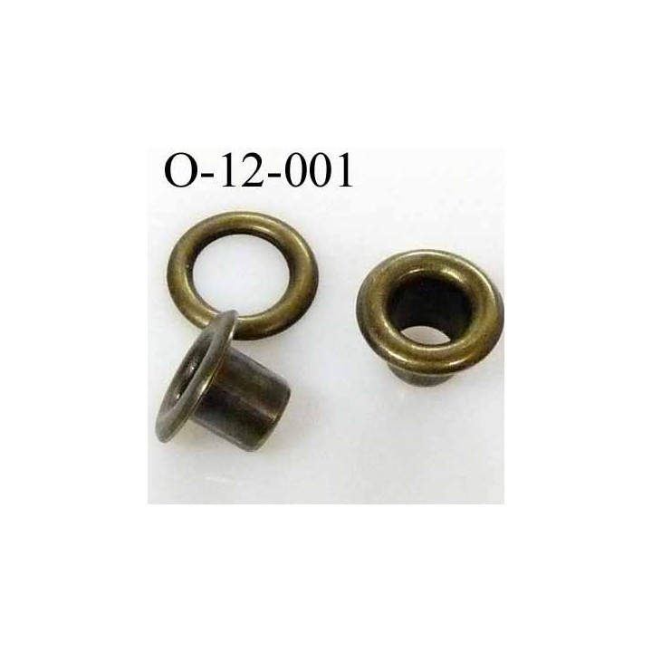 Oeillet  haut de gamme en métal  couleur  laiton  diamètre  extérieur 12 mm intérieur 6  hauteur  6 mm prix à la pièce