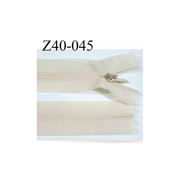 fermeture zip invisible longueur 40 cm couleur beige écru ou crème non séparable largeur 2.5 cm glissière nylon largeur 4 mm