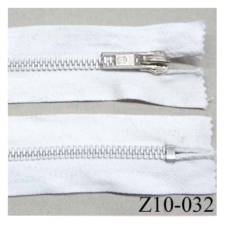 fermeture zip à glissière longueur 10 cm largeur 3.4 cm couleur blanc non séparable coton et glissière métal 6.5 mm