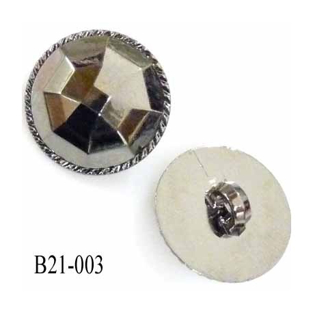 Bouton 21 mm en pvc couleur chromé acier brillant style diamant à facettes diamètre 21 mm accroche avec un anneau