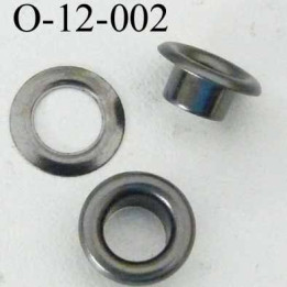 Oeillet en métal couleur acier   diamètre extérieur 12 mm diamètre intérieur 6.5 mm hauteur 5 mm 