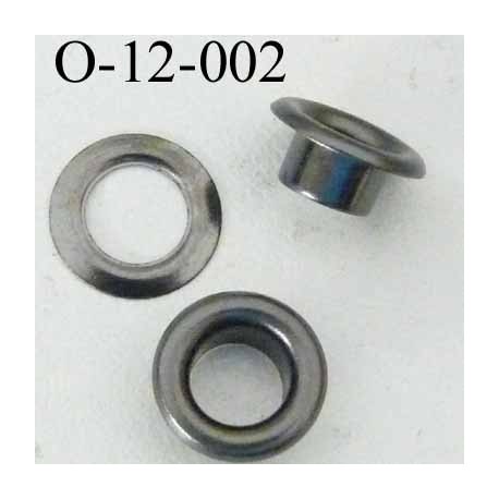 Oeillet en nickel métal couleur acier diamètre extérieur 12 mm diamètre intérieur 6.5 mm hauteur 5 mm 