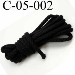 cordon 100 %  en coton couleur noir diamètre 5 mm prix au mètre